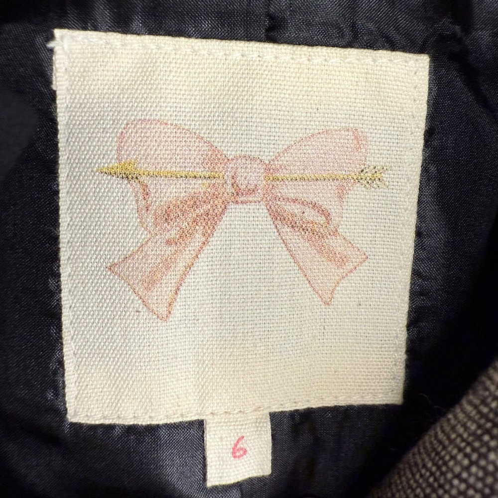 Anthropologie Gray Tweed Bow Front Blazer with Black Trim - Picture 4 of 7